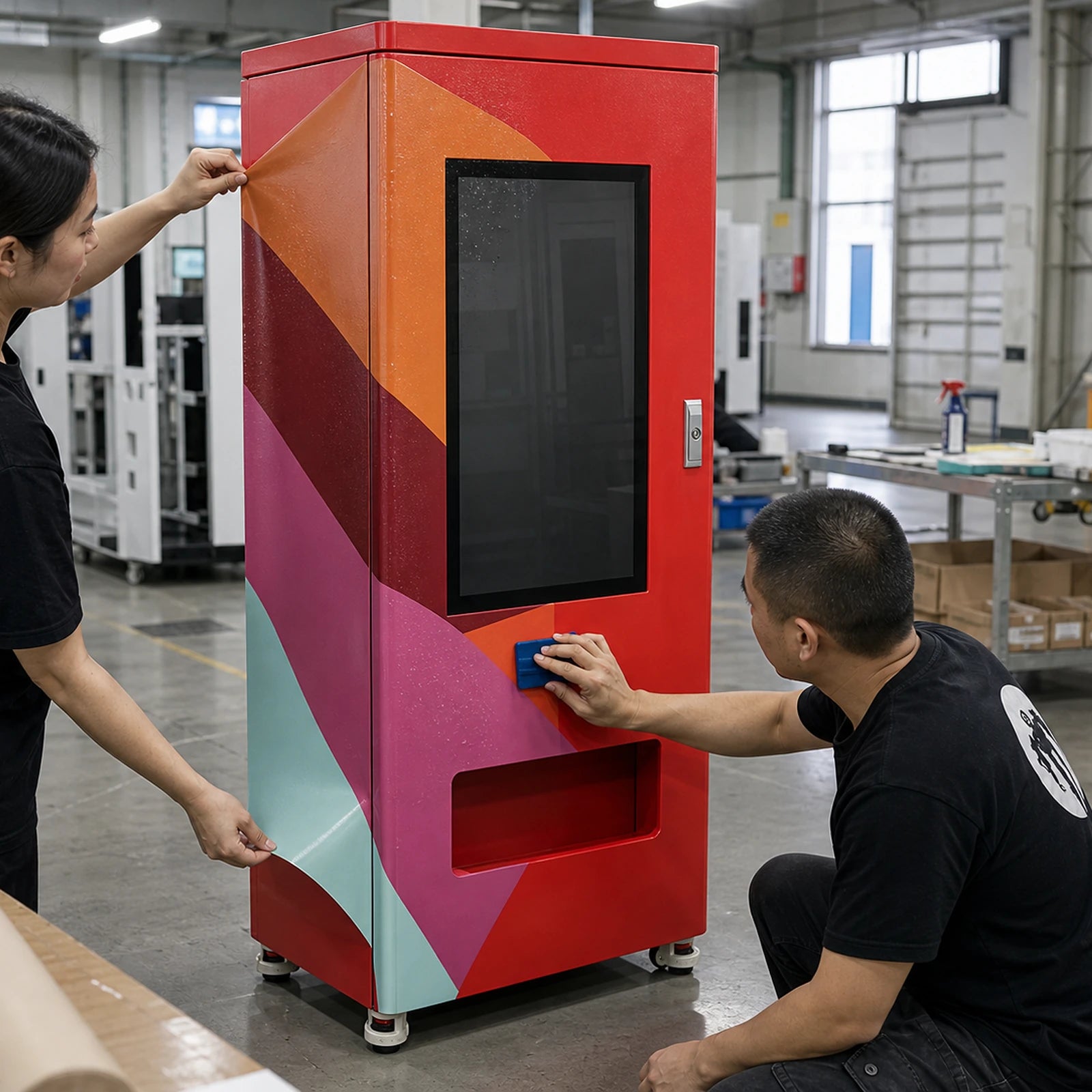 Branding wrap prototype review on a vending machine